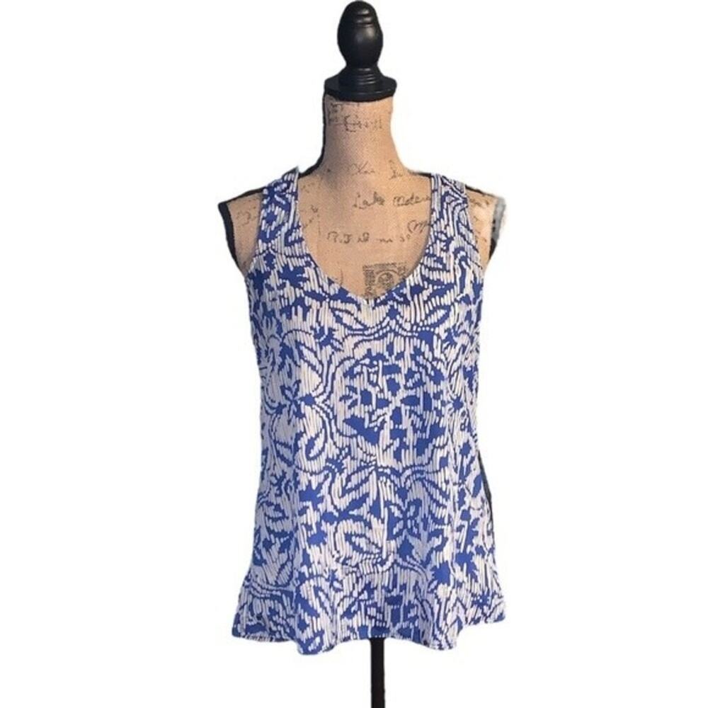 Eclair Sleeveless Top Racerback Career Blue White Geometric Size‎ XS